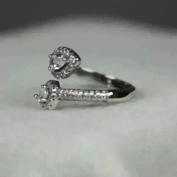 925 STAMP Sterling Silver Double Teardrop Cubic Zirconia Crystal Ring Size 6 - Picture 6 of 7
